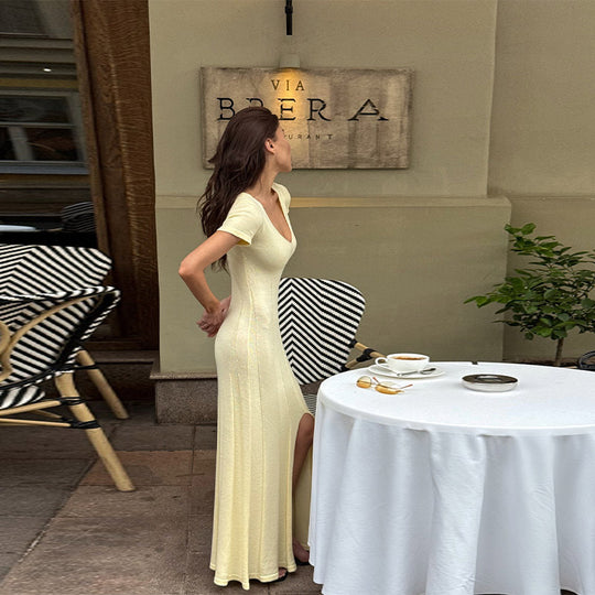 Damen Figurbetontes Maxikleid mit V-Ausschnitt und elegantem Schnitt R&B