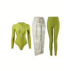 Damen langärmliger Badesuit mit floralem Wickelrock R&B