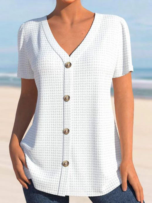 Damen Kurzarm-Bluse mit elegantem Knopfverschluss und strukturiertem Design R&B