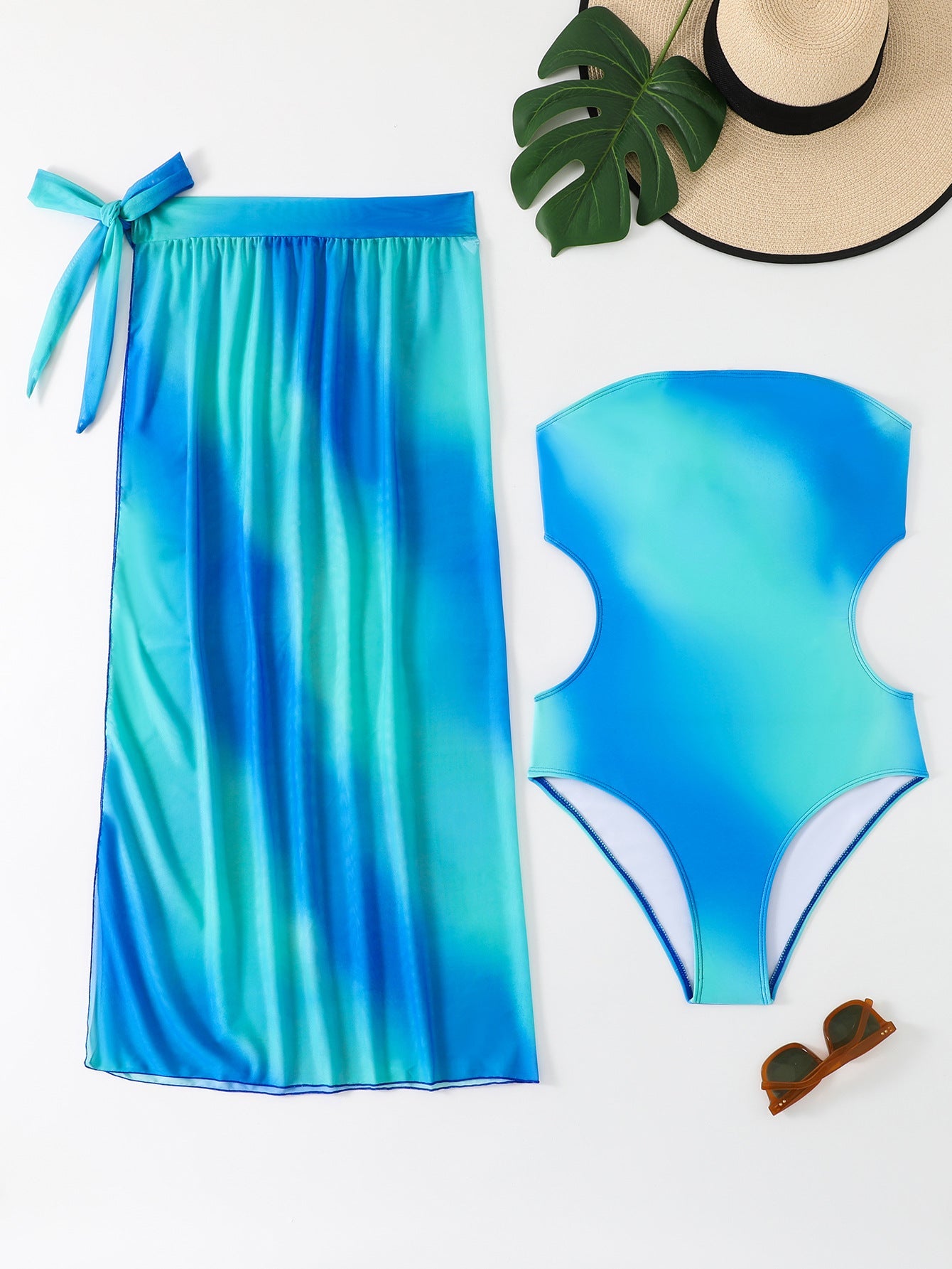 Damen asymmetrisches Strandkleid mit passendem Badeanzug R&B
