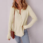 Damen lässiger Henley-Pullover aus strukturiertem Material R&B