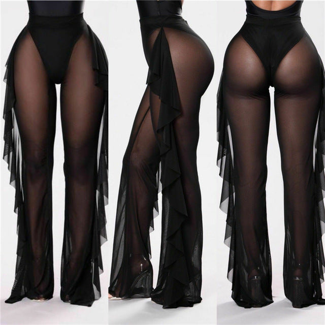 Damen Elegante und luftige Transparent-Hose mit Rüschendetails R&B