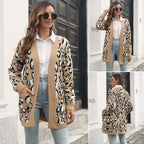 Damen Strickjacke mit modernem Leopardenmuster und Taschen R&B