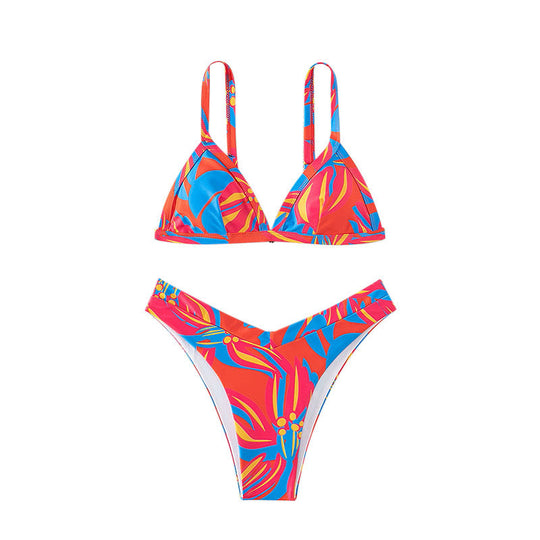 Damen Triangel-Bikini mit floralem Muster und hochgeschnittenen Höschen R&B