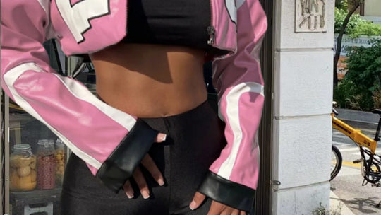 Damen cropped Kunstlederjacke im auffälligen Design R&B