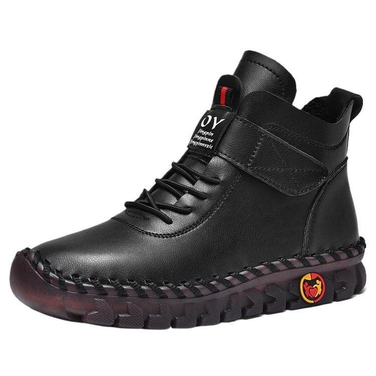 Herren nan knöchelhohe Freizeit-Lederimitat-Boots mit Klettverschluss gepolsterter Komfortinnensohle und profilierter Gummilaufsohle R&B