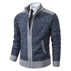 Herren elegante Strickjacke mit modernem Reißverschluss und hohem Kragen R&B