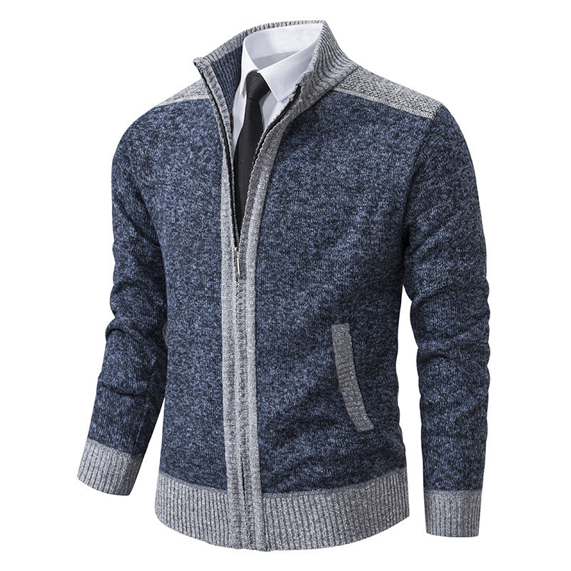 Herren elegante Strickjacke mit modernem Reißverschluss und hohem Kragen R&B