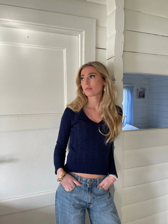 Damen gestrickter Pullover mit V-Ausschnitt und langem Arm R&B
