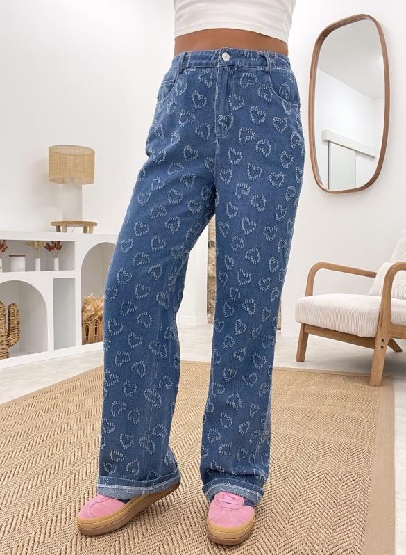 Damen High-Waist Jeans mit einzigartigem Herzchen-Muster und bequemer Passform R&B
