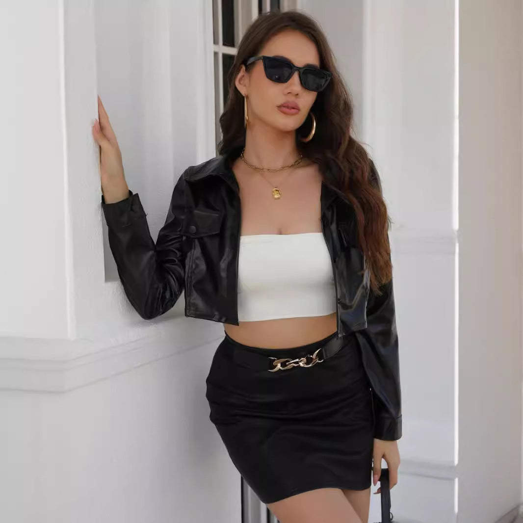 Damen cropped Kunstlederjacke R&B