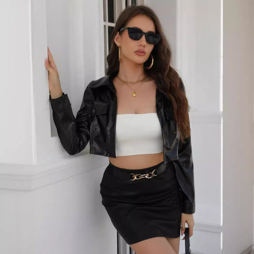 Damen cropped Kunstlederjacke R&B