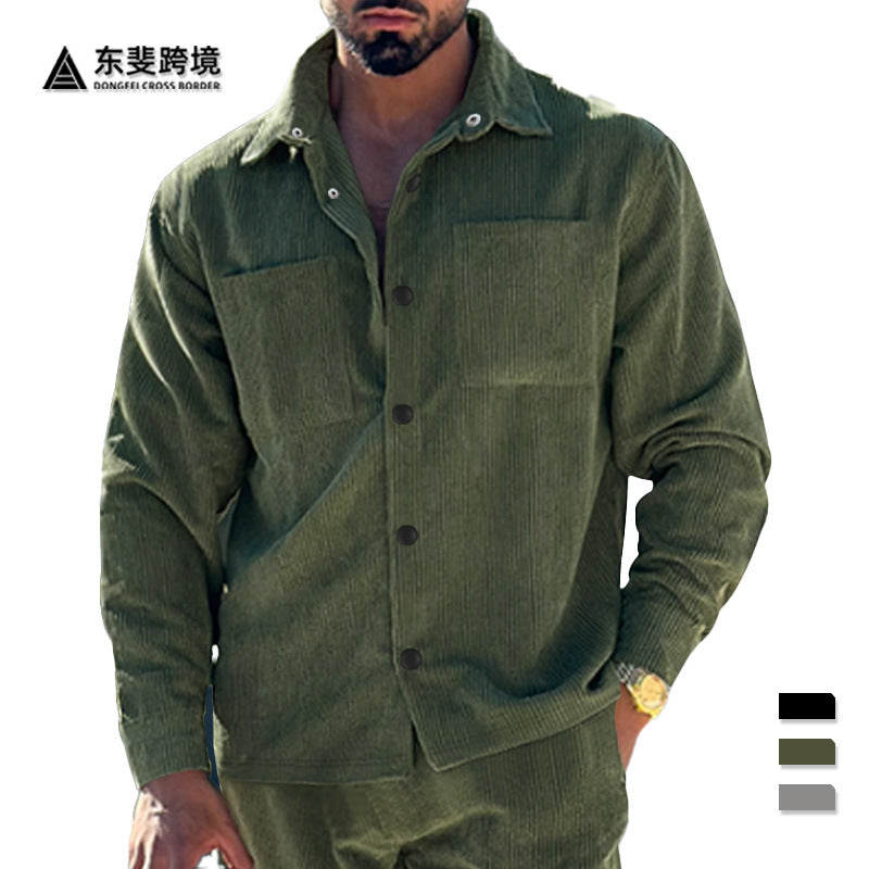 Herren nan gesteppte Cord-Überhemdjacke mit sichtbarer Knopfleiste und Brustpaspeltaschen R&B