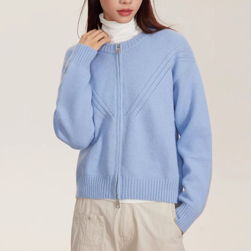 Damen kuschelige Strickjacke mit modernem Reißverschluss und feinem Strukturdesign R&B