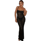Damen Spitzenkleid mit verführerischem Schlitz und Spaghettiträgern R&B