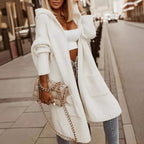 Damen lässige Strickjacke mit Kapuze und eingearbeitetem Schriftzug R&B
