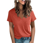 Damen V-Ausschnitt T-Shirt mit Brusttasche R&B