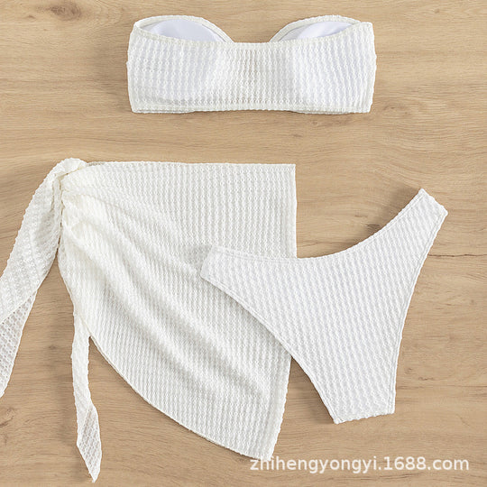 Damen Bandeau-Bikini mit durchbrochenem Design und kombinierbarem Rock R&B