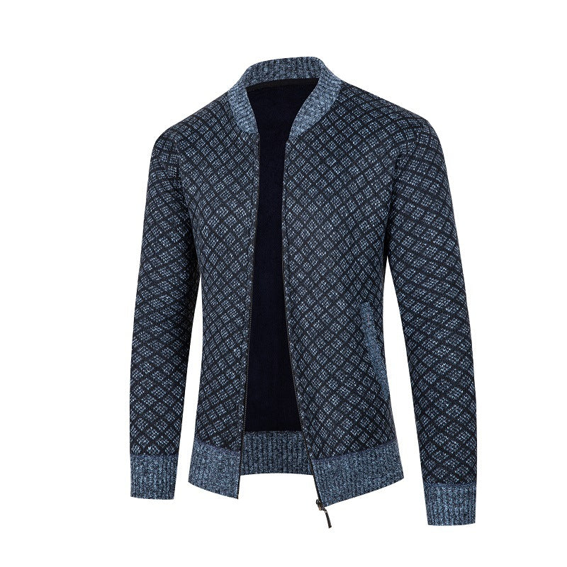 Herren Strickjacke mit modernem Rautenmuster und Reißverschluss R&B