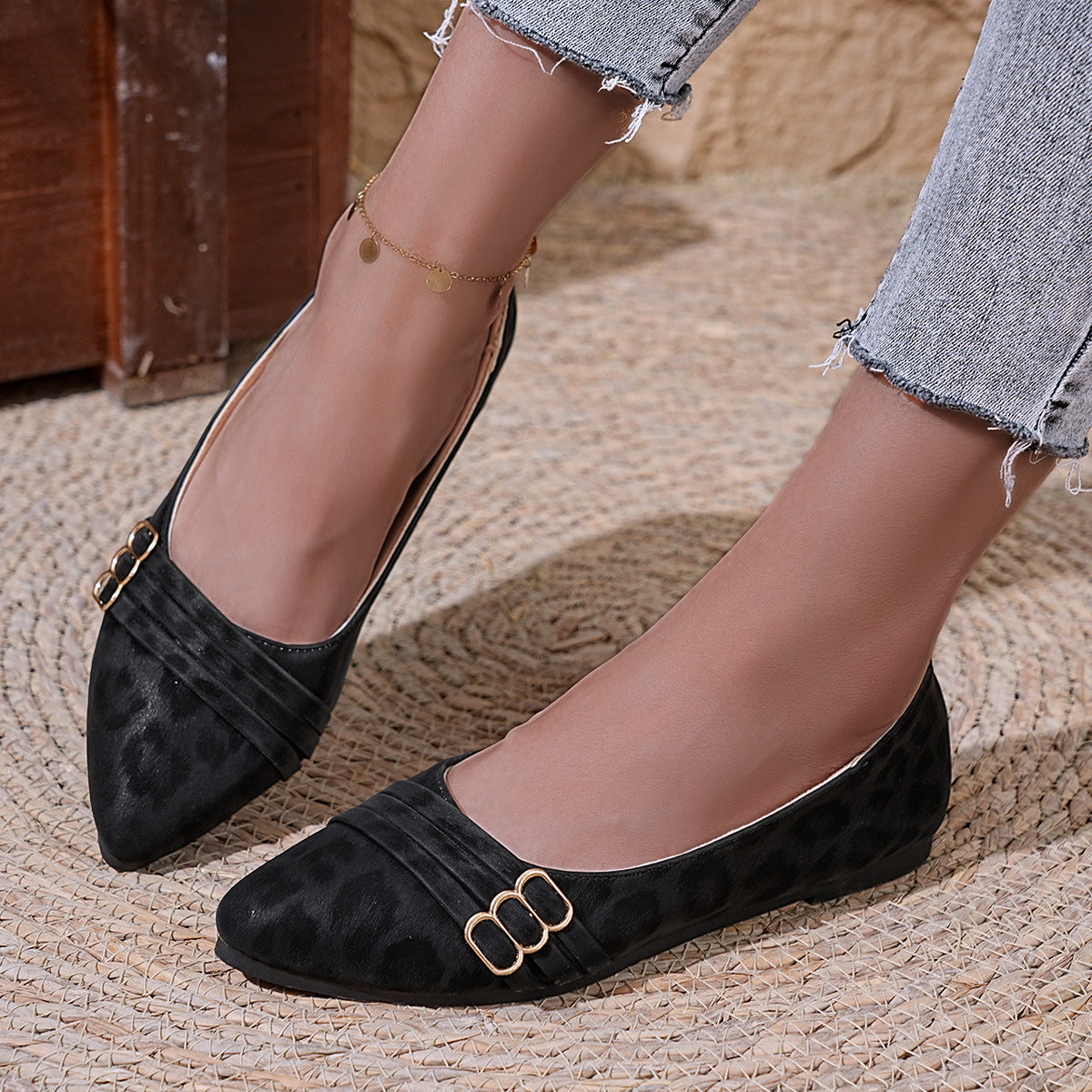 Damen dekorative Ballerinas mit elegantem Leopardenmuster und hochwertigem Futter R&B