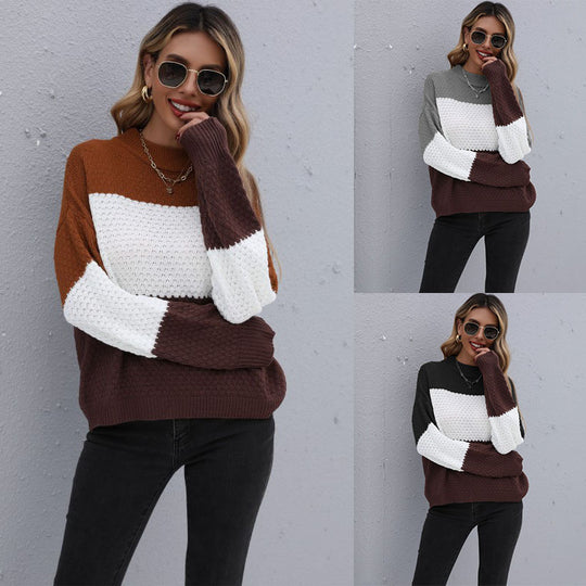 Damen Strickpullover im modernen Blockdesign R&B