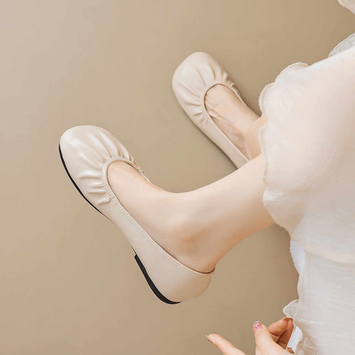 Damen Ballerinas mit elastischem Faltendesign und bequemer Innensohle