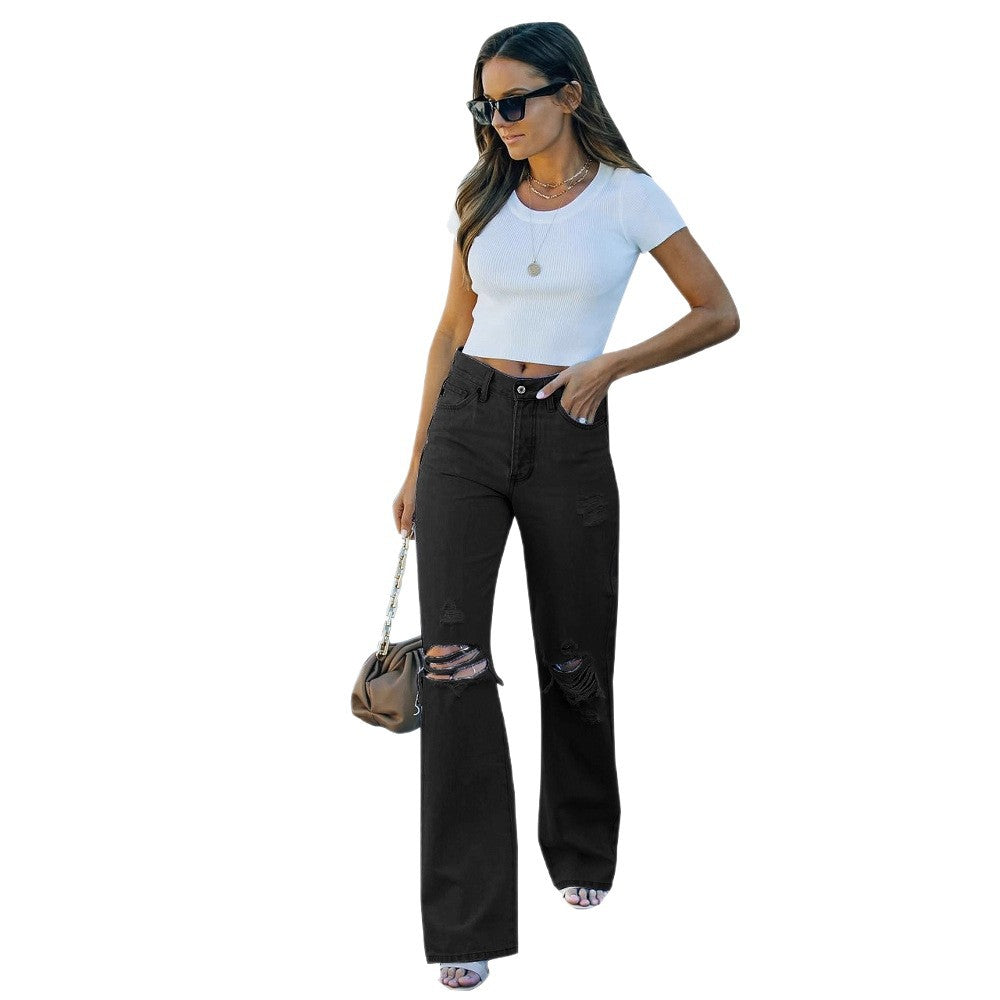 Damen Weit geschnittene Ripped Jeans mit hohem Bund und moderner Waschung R&B