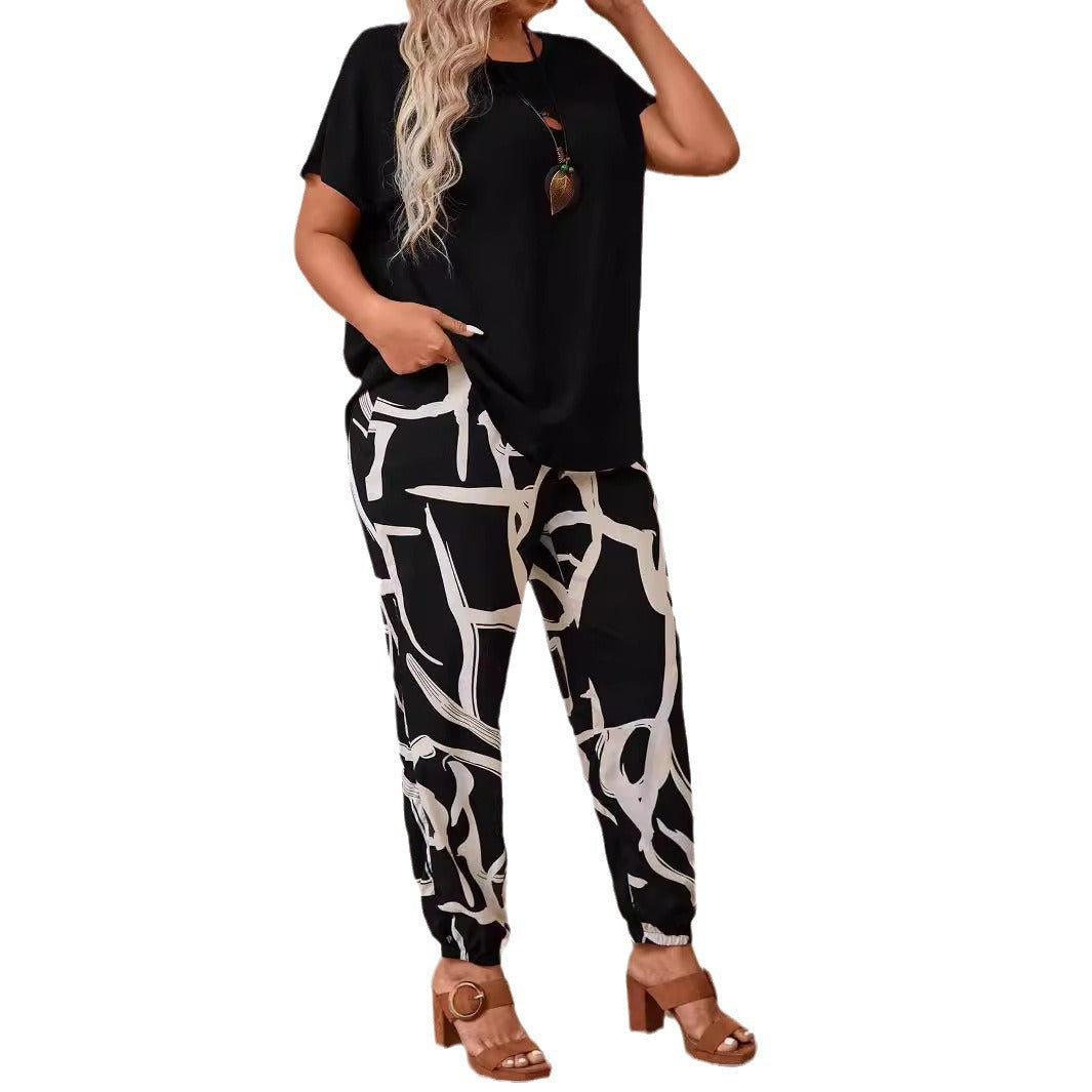 Damen lässiges Set aus Oberteil und Jogginghose mit floralem Muster R&B