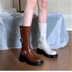 Damen robuste Stiefel mit modischem Schnallen-Design R&B