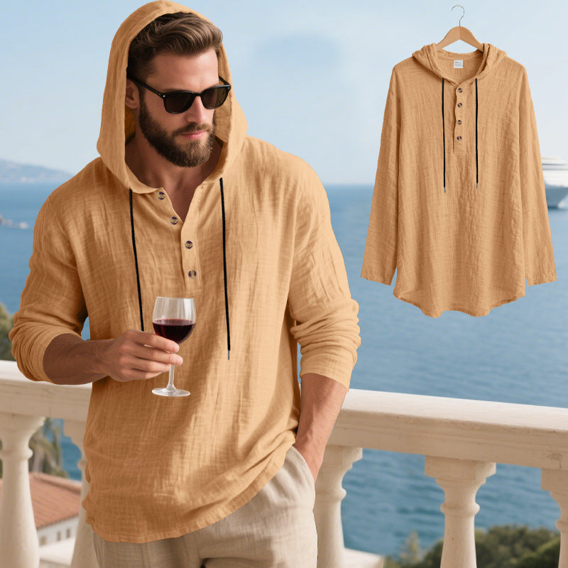 Herren lässiges Kapuzenshirt aus weichem Baumwollmix mit Knopfleiste und praktischen Taschen R&B