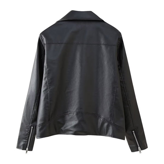 Damen Kunstleder Bikerjacke mit asymmetrischem Reißverschluss und dekorativen Zipperdetails R&B