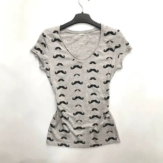 Damen T-Shirt mit kreativem Schnurrbart-Design R&B