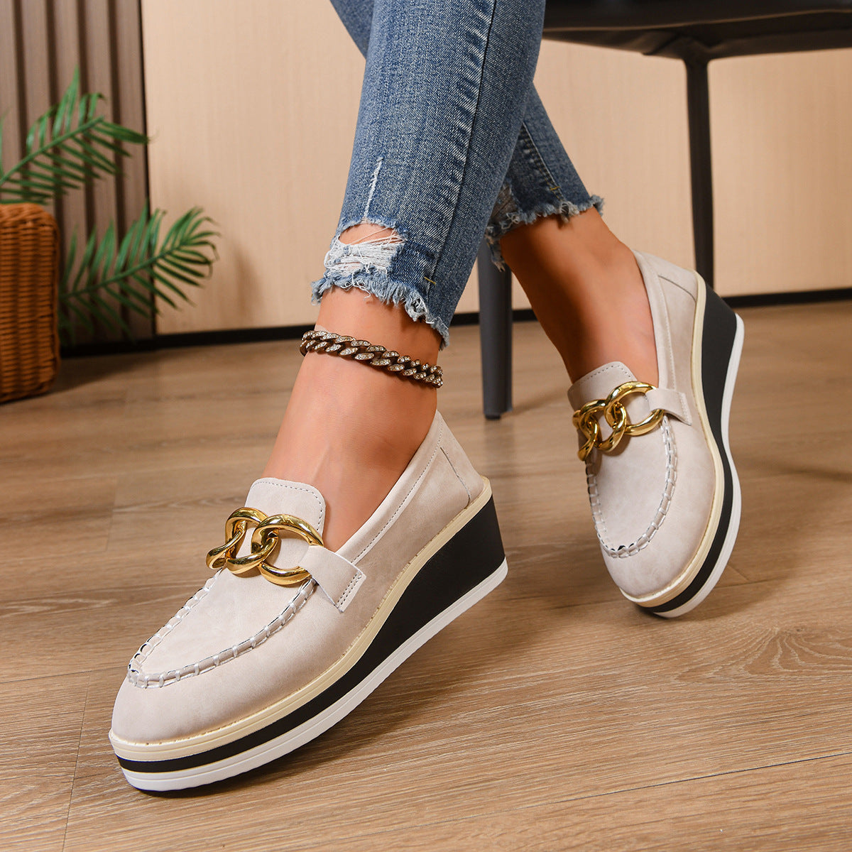 Damen Komfortable Slipper mit Plateausohle