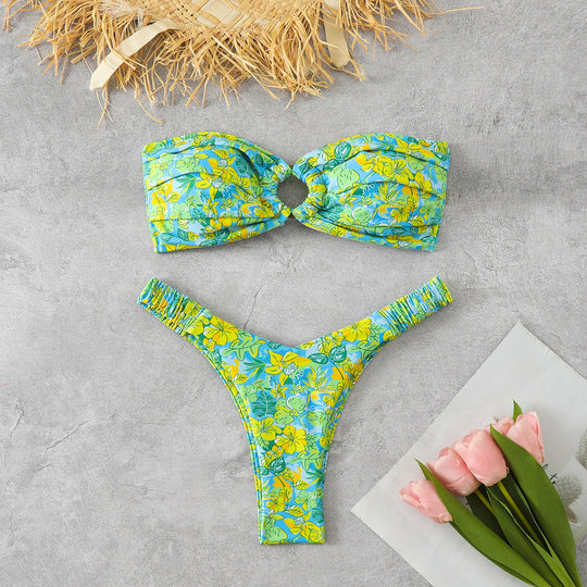 Damen Bandeau-Bikini mit raffiniertem Blumenmuster R&B