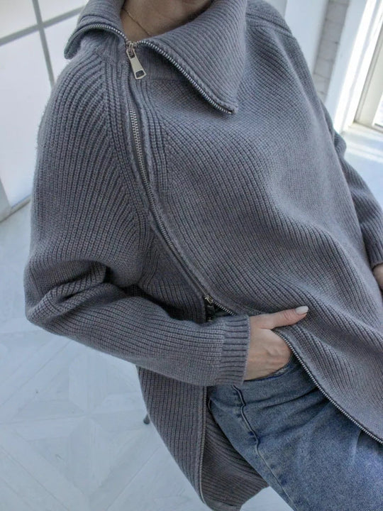 R&B | Wärmer Bequemer Damenpullover mit Reißverschluss