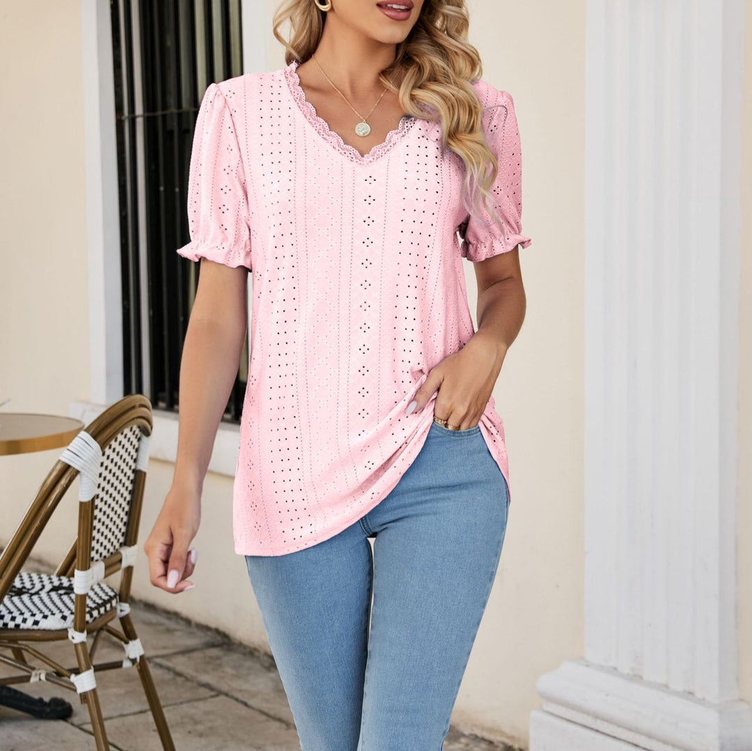 Damen Bluse mit luftigen Rüschen und durchbrochenem Design R&B