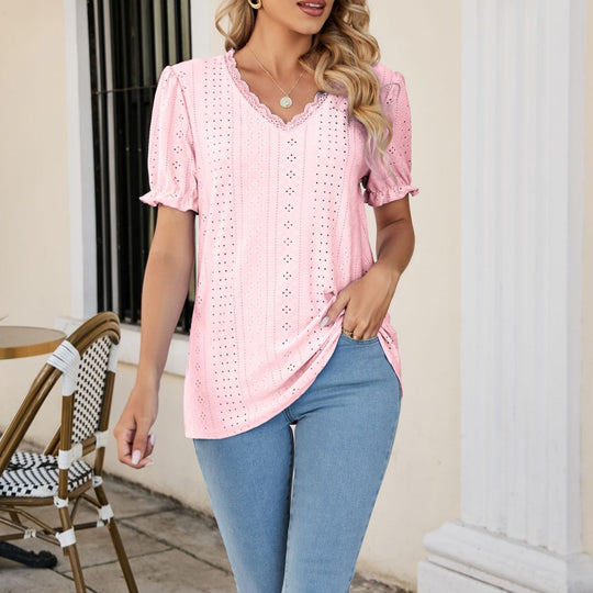 Damen Bluse mit luftigen Rüschen und durchbrochenem Design R&B
