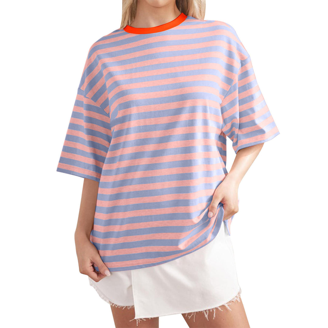 Damen Lässiges Oversized T-Shirt mit breiten Streifen R&B