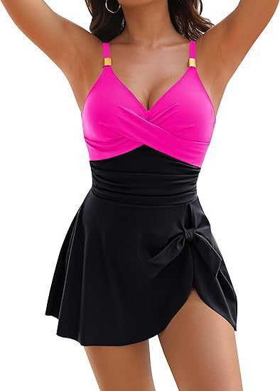 Damen Einteiler Badeanzug mit Wickeldetail und verstellbaren Trägern R&B