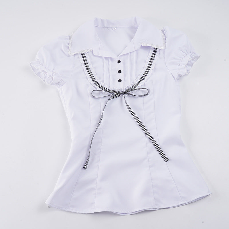 Damenbluse mit Rüschendetails und kontrastierendem Halsband R&B