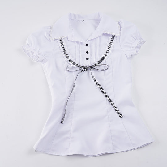 Damenbluse mit Rüschendetails und kontrastierendem Halsband R&B
