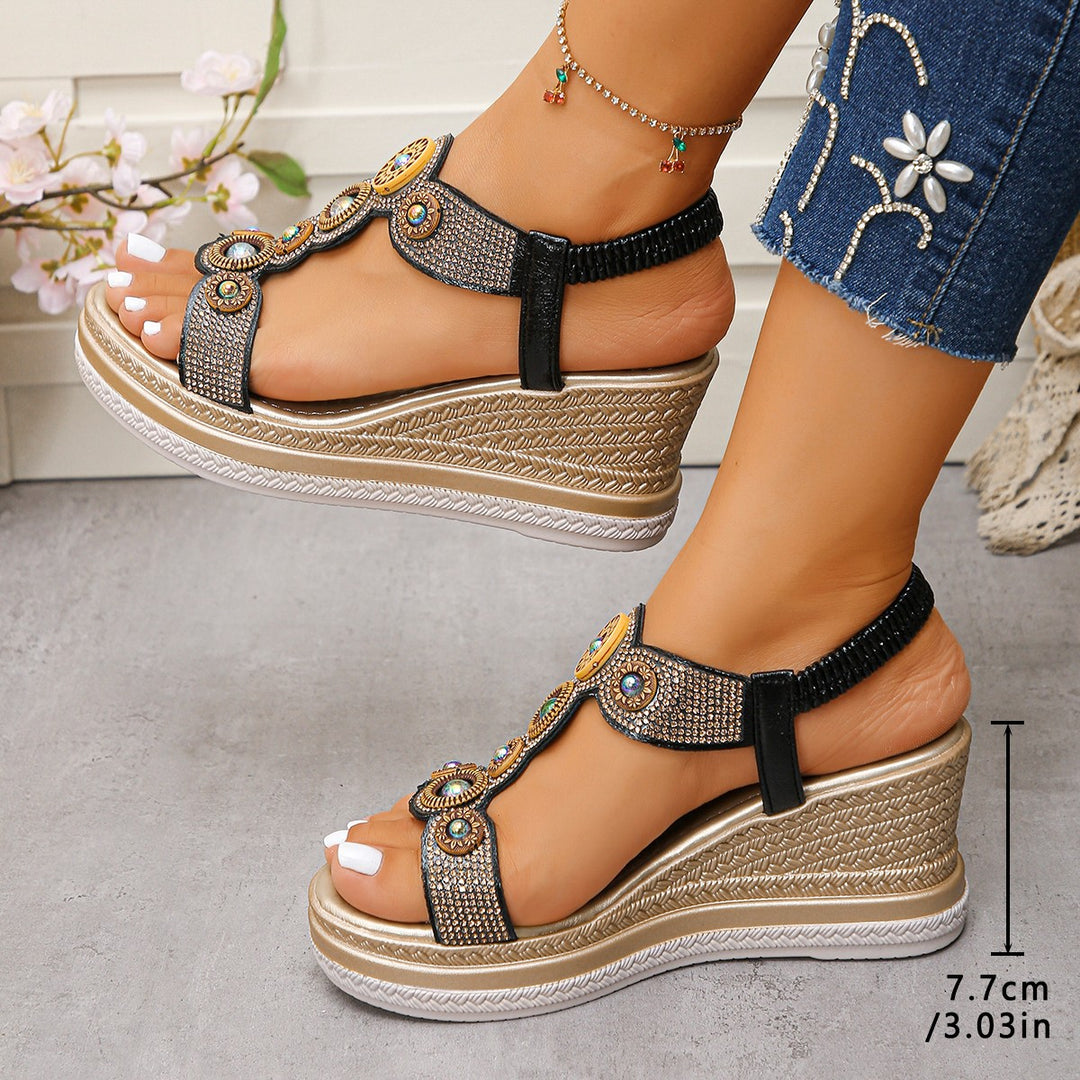 Damen Wedge-Sandalen mit buntem Perlen-Design R&B