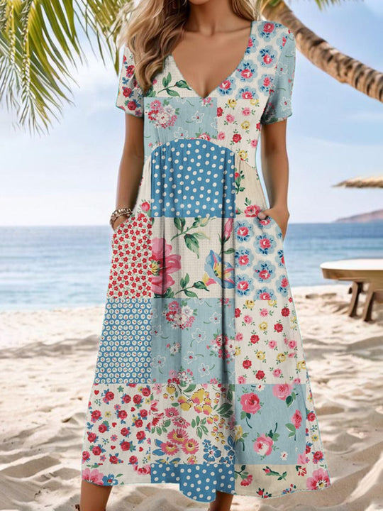 Damen Maxikleid mit floralen Patchwork-Design R&B