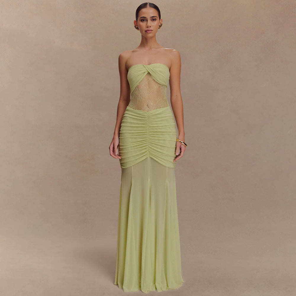 Damen Glamouröses Abendkleid mit Spitzenakzenten und figurbetonter Raffung R&B