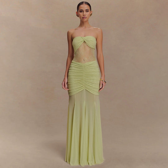 Damen Glamouröses Abendkleid mit Spitzenakzenten und figurbetonter Raffung R&B