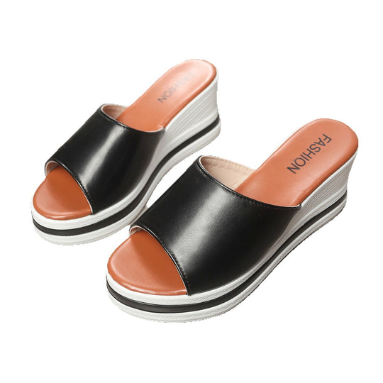 Damen Wedge-Pantoletten mit durchgehendem Plattform-Korkdesign R&B