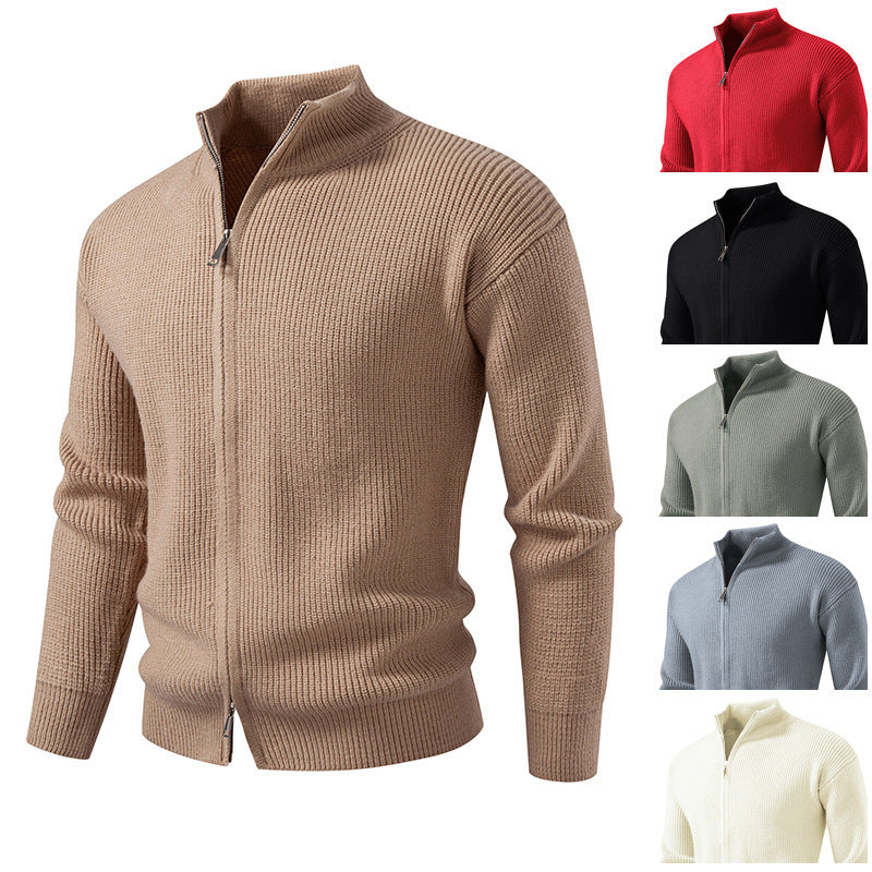 Herren Strickjacke mit hohem Kragen und innovativem Reißverschluss R&B