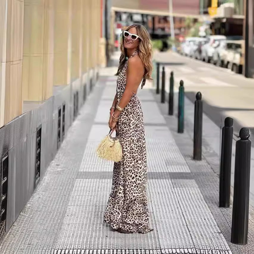 Damen Maxikleid im eleganten Leo-Design mit fließendem Rock R&B