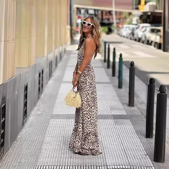 Damen Maxikleid im eleganten Leo-Design mit fließendem Rock R&B