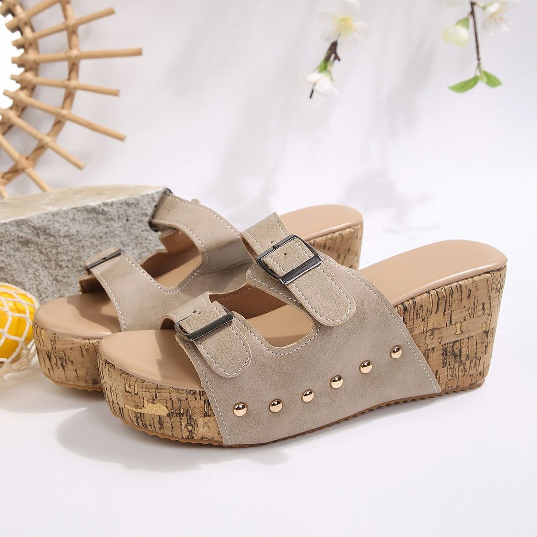 Damen Wedge-Pantoletten mit verstellbaren Schnallen und komfortablem Korkfußbett R&B